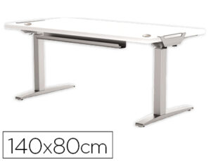 Mesa de escritorio fellowes levado base metal aco pintado sistema eletrico regulavel altura tabuleiro branco 140 x 80 cm
