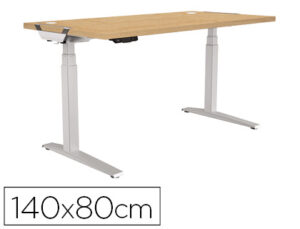 Mesa de escritorio fellowes levado base metal aco pintado sistema eletrico regulavel altura tabuleiro arce 140 x 80 cm