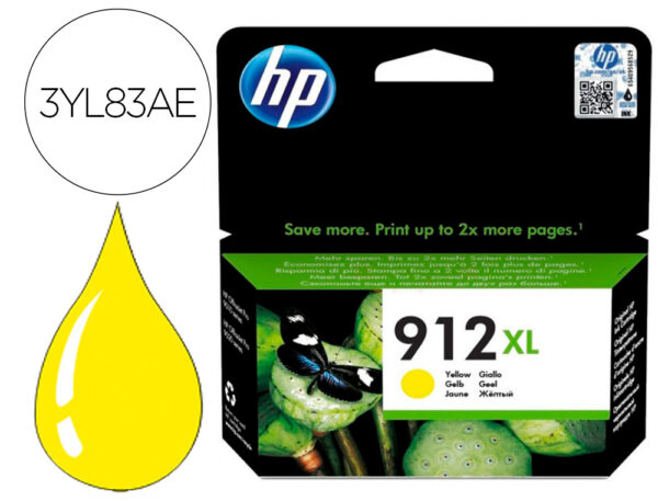 Tinteiro hp 912 xl officejet 8010 / 8020 / 8035 amarelo 825 pag