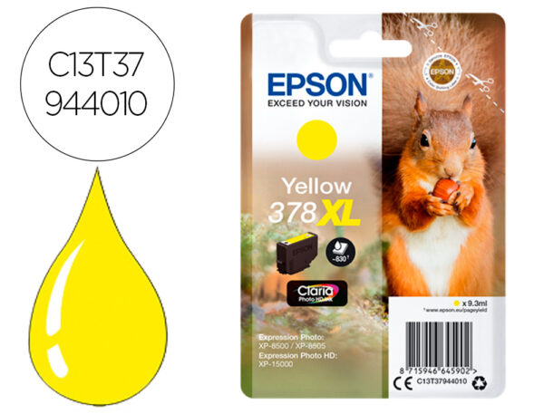 Tinteiro epson 378 xl expression home xp-8605 / 8606 / xp-15000 / xp-8500 / 8505 amarelo 830 pag