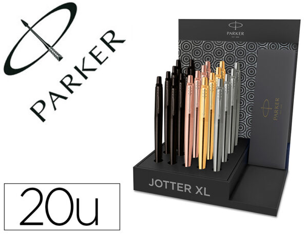 Expositor 20 esferograficas parker jotter xl monocromo aço ct em estojo - 2128857