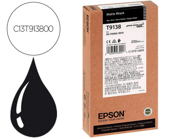 Tinteiro epson t9138 matte preto ink 200ml