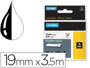 Fita dymo rhino nylon flexivel branco-preto 19 mm x 3