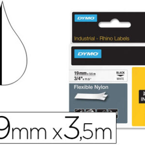 Fita dymo rhino nylon flexivel branco-preto 19 mm x 3