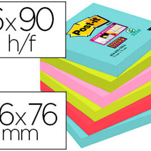 Bloco de notas adesivas post-it super sticky 76x76 mm com 90 folhas pack de 6 unidades cores miami
