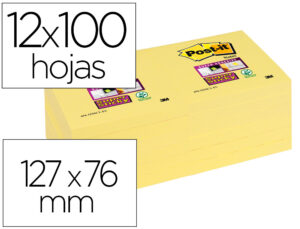 Bloco de notas adesivas post-it super sticky 76x127 mm com 6 blocos amarelo canario