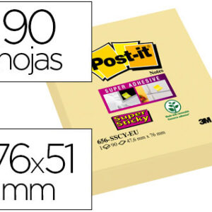 Bloco de notas adesivas super sticky 51x76 mm com 90 folhas656 amarelo canario