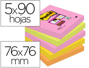 Bloco de notas adesivas post-it super sticky 76x76 mm com 90 folhas pack de 5 bloco cores sortidas colecao cape town